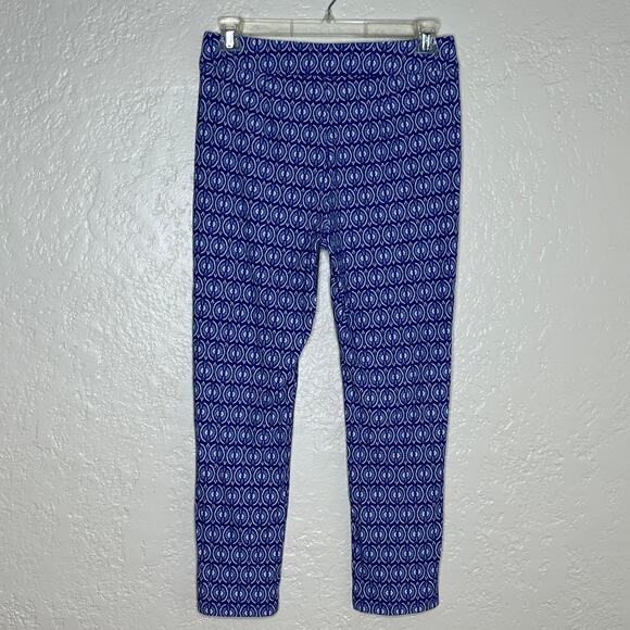 Chico's Travelers Women's Blue White Printed Crepe Pull-On Ankle Pants Size 10 R - Picture 2 of 9